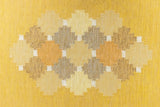 This is an original vintage Swedish flat weave carpet signed by the renowned textile designer Karin Jonsson. This rug features a palette of rich ochre yellow and a beautiful geometric design.