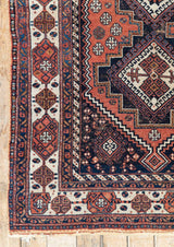 Madeline - Persian Afshar Rug in Stylised Geometric Designs - Left Corner