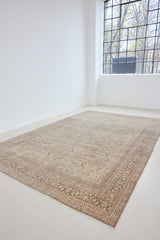 Cecil is a beautiful antique Persian Tabriz rug with a soft and subtle colour palette and in an extra large size. This pretty carpet features highly detailed flowers, palmettes, arabesques and leafy sprays throughout the field and borders, symbolising nature and beauty.