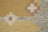 Luisa is a Swedish röllakan rug by textile designer Karin Jonsson. This unique rug features a beautiful ochre yellow colour palette and a geometric design