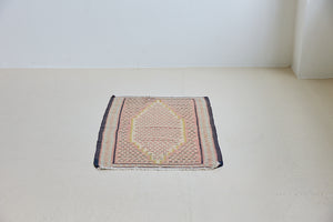 An antique Senneh kilim rug. Lale features a delicate pink and taupe central lozenge medallion on a taupe floral field with contrasting boarder.