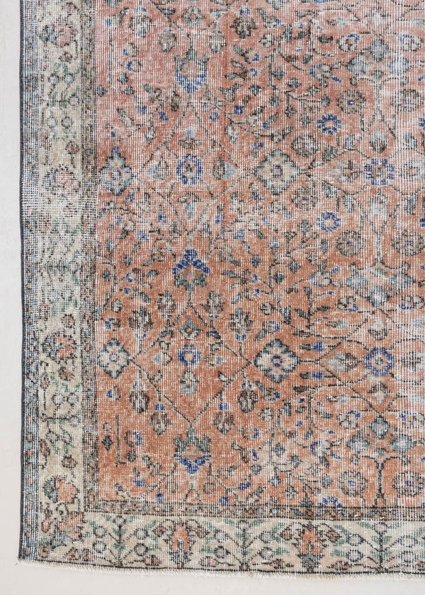 Ines is a vintage rug from Turkey, This gorgeous handwoven carpet features a lovely all over floral design and a soft colour palette. Shop our beautiful range of vintage rugs and carpets online now.