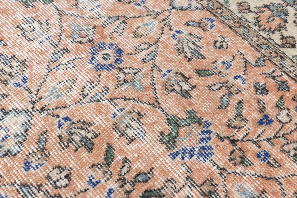 Ines is a vintage rug from Turkey, This gorgeous handwoven carpet features a lovely all over floral design and a soft colour palette. Shop our beautiful range of vintage rugs and carpets online now.