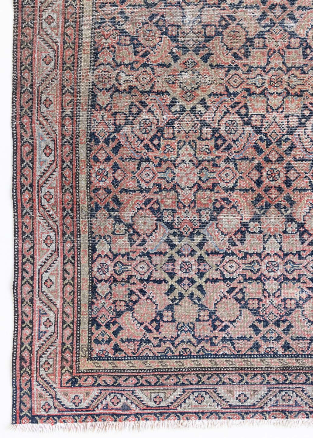 Eden is a muted pink antique Persian Malayer rug, handwoven in the North West of Iran. The Malayer region is known for ornate Persian carpets. 