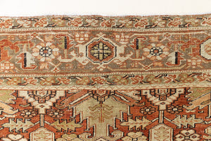 This is a antique Persian Heriz rug that has been over-dyed to gently fade its original colours, giving a more neutral palette. Persia has the most desirable rugs and carpets with stunning designs such as this carpet. Now available at Ourika London.