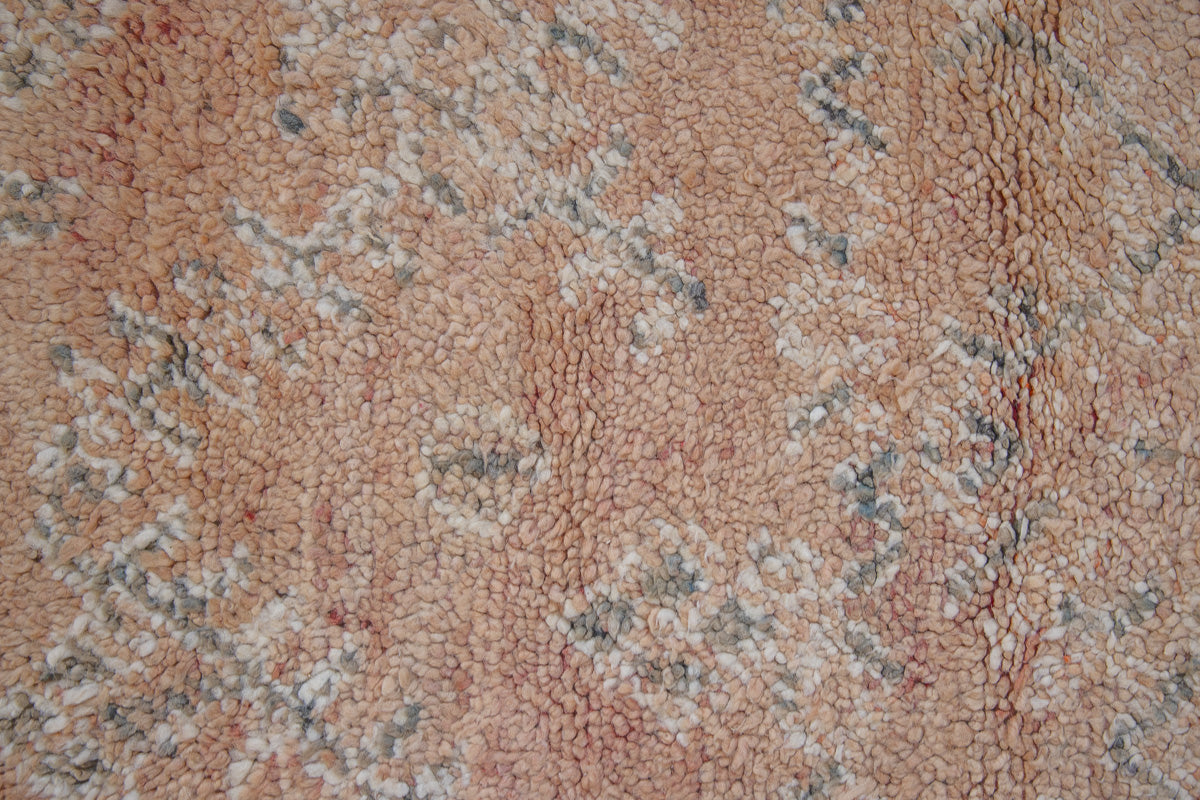 Bloom vintage Beni Ourain rug with a thick textured pile, peach coloured, grey tassels.