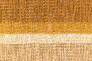 Kaia is a signed vintage Swedish flatweave rug by Ingegerd Silow, featuring a warm ochre field centred framed by stylised florals