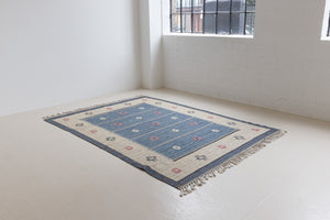 A Vintage Swedish Rug c1960. An original röllakan flatweave carpet featuring a unique design. 