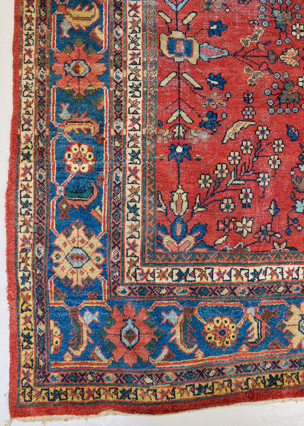 Cassiopeia is a beautiful Mahal rug featuring an all over floral design on a vibrant red field. 