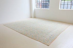 Annabelle is a beautiful Mahal rug featuring a peachy taupe field and a pretty, decorative all over floral design in blue