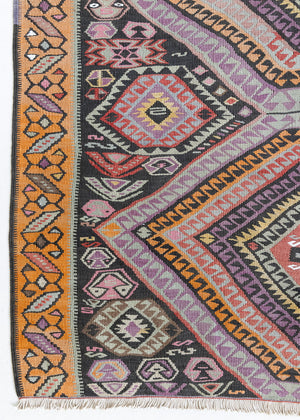 Arinna is a brightly coloured East Anatolian kilim. Hand-woven on village and nomadic looms in vivid, naturally dyed colours, a tradition stretching back thousands of years. Kilims were woven for the practicalities of daily life and used as floor and wall coverings, storage bags, and prayer mats. Arinna features the classic dragon motif, long believed to guard treasures and secret objects such as the tree of life.