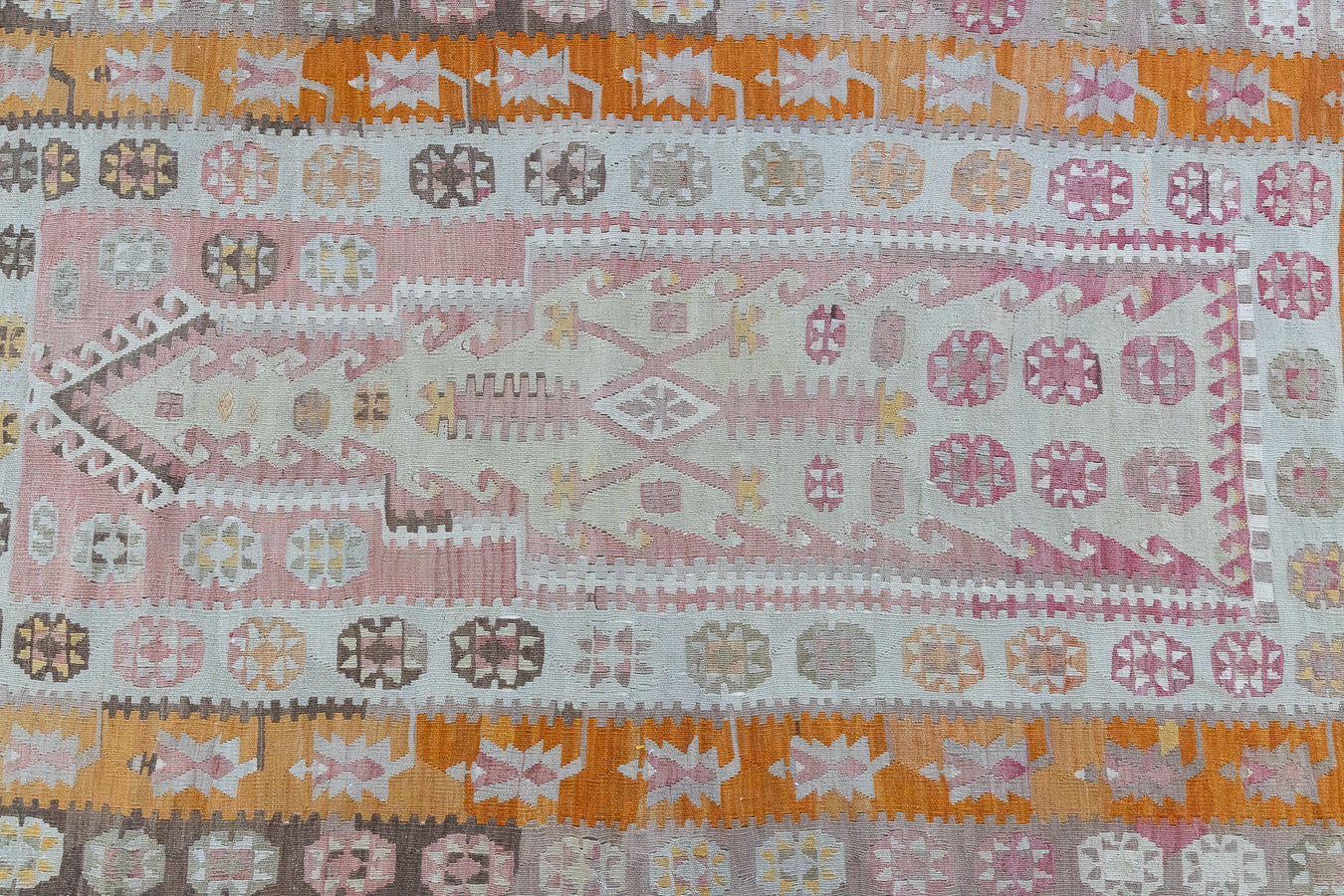 Mirelli is a Central Anatolian kilim. Hand-woven on village and nomadic looms in vivid, naturally dyed colours. Mirelli is dotted with the classic Anatolian star motif, long believed to symbolise happiness and fertility.