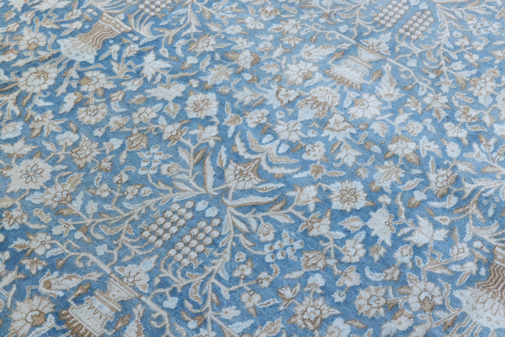 Tess is an original oversized Persian Kerman rugs from the the south east of Kerman, carpets from this part of Persia often feature very intricate floral designs. This is a lovely rug with muted tones.