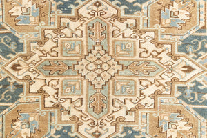 This is a vintage Persian Heriz rug that has been over-dyed to gently fade its original colours, giving a more neutral palette. Persia has the most desirable rugs and carpets with stunning designs such as this carpet. Now available at Ourika London.