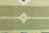 Alf is a vintage rug handwoven in Sweden for Svensk He Mslöjd which is a 1899 founded non-profit association that focused on Swedish textiles. This beautiful flatweave features a stunning green colour palette and an elegant geometric design.