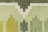 Alf is a vintage rug handwoven in Sweden for Svensk He Mslöjd which is a 1899 founded non-profit association that focused on Swedish textiles. This beautiful flatweave features a stunning green colour palette and an elegant geometric design.