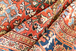  This a Vintage Persian Rug from Mahal in Persia. This hand woven Carpet features a lovely red ground with an all over design