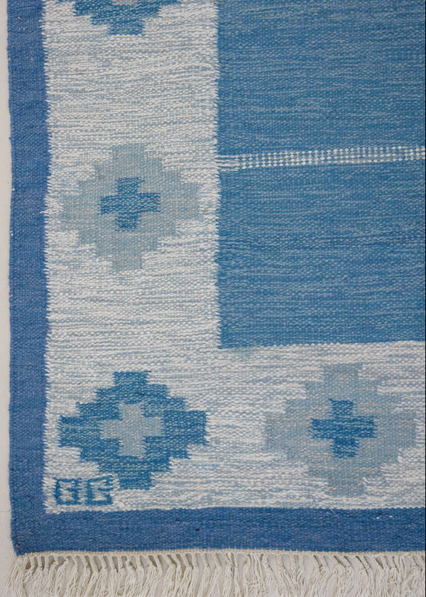 A vintage Swedish röllakan rug by Gitt Grannsjo-Carlsson, in deep layered blues
