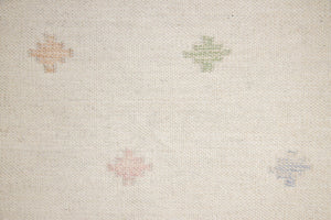 This is an original Swedish röllakan rug handwoven by the mid-century textile designer Anna Johanna Angström. Her colourful kilims often feature strong lines and designs inspired by floral and botanical motifs
