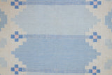 Dries is a vintage rug handwoven in Sweden for Svensk He Mslöjd which is a 1899 founded non-profit association that focused on Swedish textiles. This beautiful flatweave features a stunning blue colour palette and a geometric design