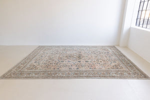 This is a handmade vintage Tabriz rug woven in Persia. The Tabriz region is known for producing some of the most ornate Persian carpet, often known for their mesmerising and intricate repeating patterns.