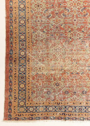 This is a handmade antique Mahal rug woven in Persia. The Mahal region is known for producing some of the most ornate Persian carpet, often known for their mesmerising and intricate repeating patterns.
