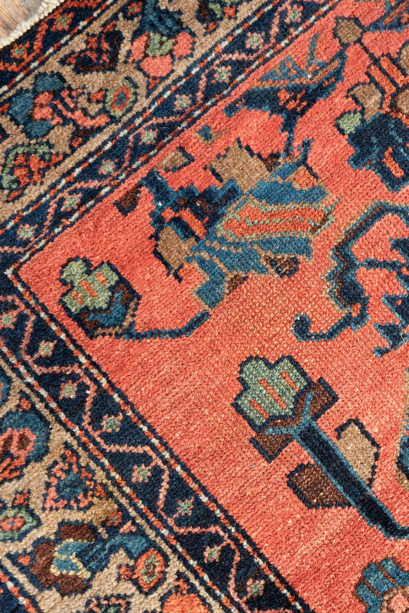 Antique Ruby Rug - Handcrafted with Geometric Designs - Field View