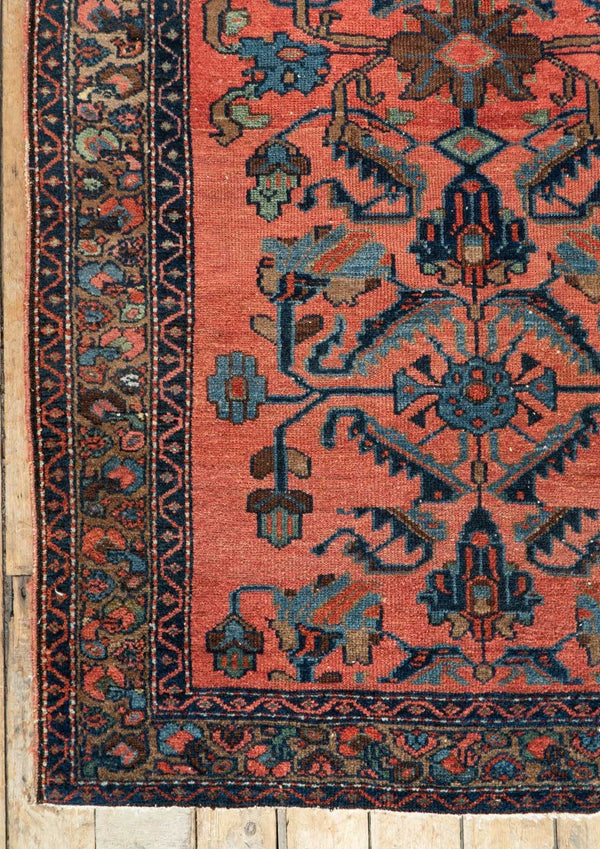 Ruby Hamadan Rug - geometric and angular designs - Left Corner View