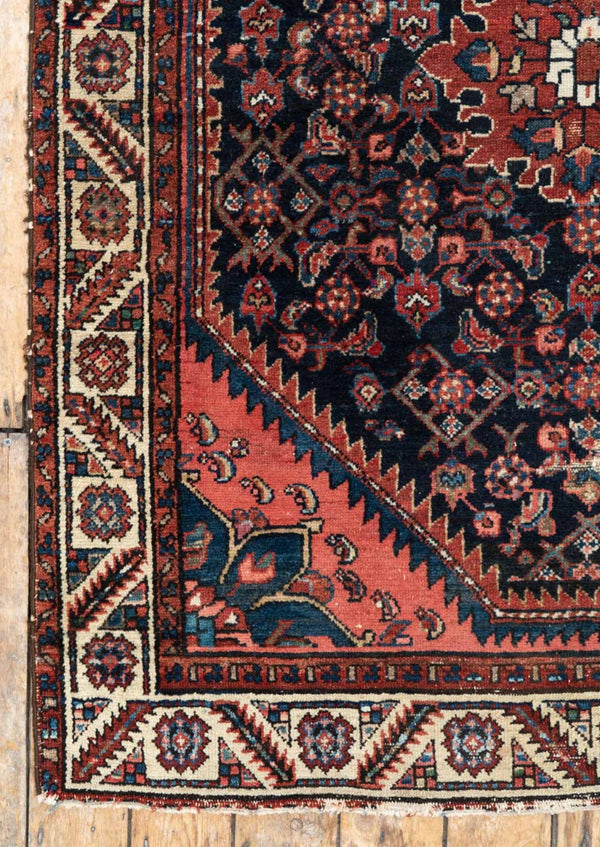 IVY - Antique Hamadan Rug with Geometric Designs - Left Corner View