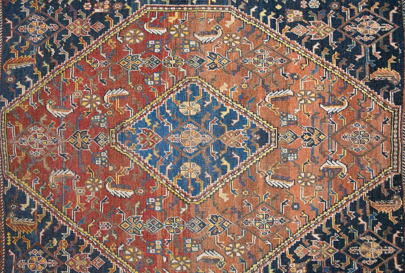 Unique Clarissa Antique Rug with Tribal Design, Origin - Qashqai