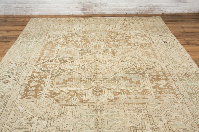 Over-dyed Cher Persian Heriz Rug with Soft Tones and Faded Look