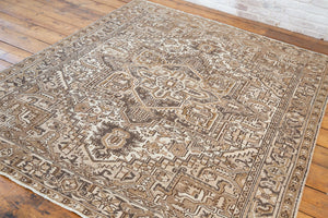 Mirabelle 90-year-old vintage Persian Heriz rug from Ourika London. That has been over-dyed using a unique procedure to gradually fade its original colour. Persia is where you will find the finest carpets and rugs will amzing designs and colours.