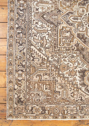 Mirabelle 90-year-old vintage Persian Heriz rug from Ourika London. That has been over-dyed using a unique procedure to gradually fade its original colour. Persia is where you will find the finest carpets and rugs will amzing designs and colours.