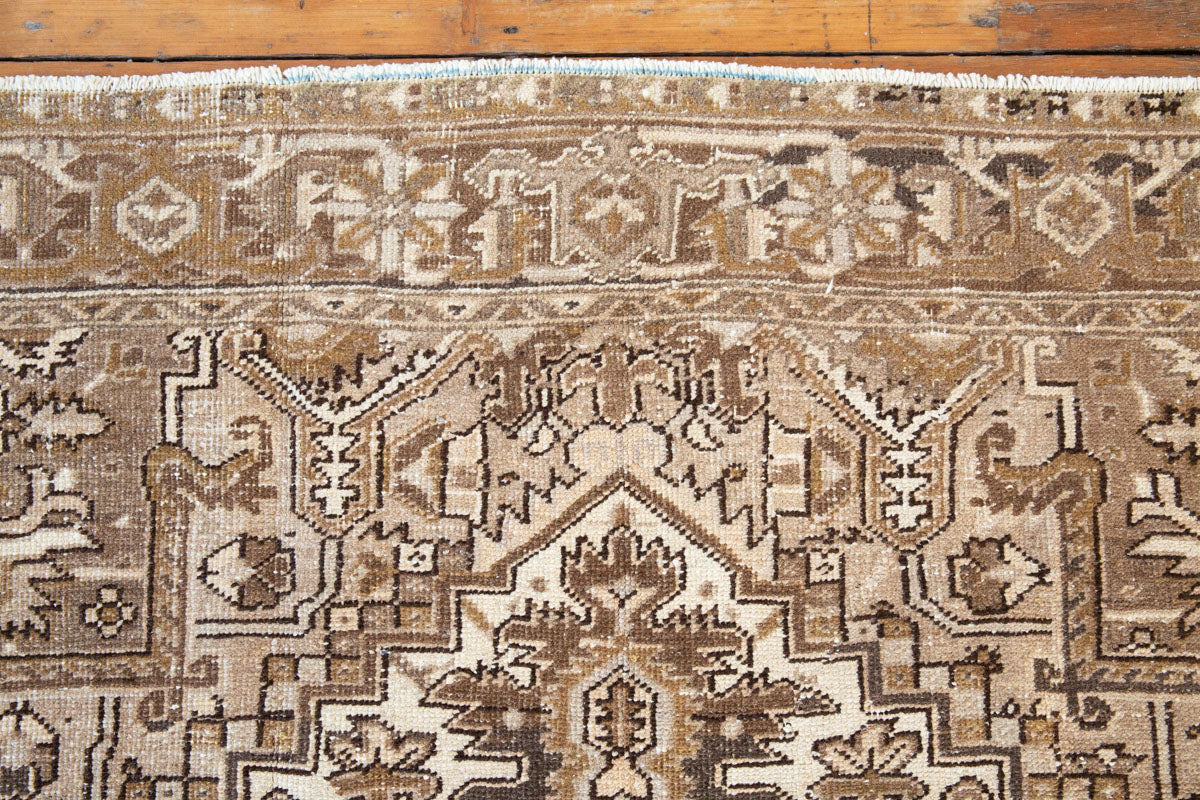 Mirabelle 90-year-old vintage Persian Heriz rug from Ourika London. That has been over-dyed using a unique procedure to gradually fade its original colour. Persia is where you will find the finest carpets and rugs will amzing designs and colours.