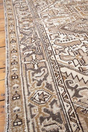 Mirabelle 90-year-old vintage Persian Heriz rug from Ourika London. That has been over-dyed using a unique procedure to gradually fade its original colour. Persia is where you will find the finest carpets and rugs will amzing designs and colours.