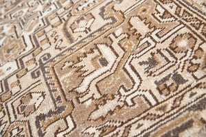 Mirabelle 90-year-old vintage Persian Heriz rug from Ourika London. That has been over-dyed using a unique procedure to gradually fade its original colour. Persia is where you will find the finest carpets and rugs will amzing designs and colours.