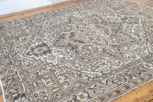 Mirabelle 90-year-old vintage Persian Heriz rug from Ourika London. That has been over-dyed using a unique procedure to gradually fade its original colour. Persia is where you will find the finest carpets and rugs will amzing designs and colours.