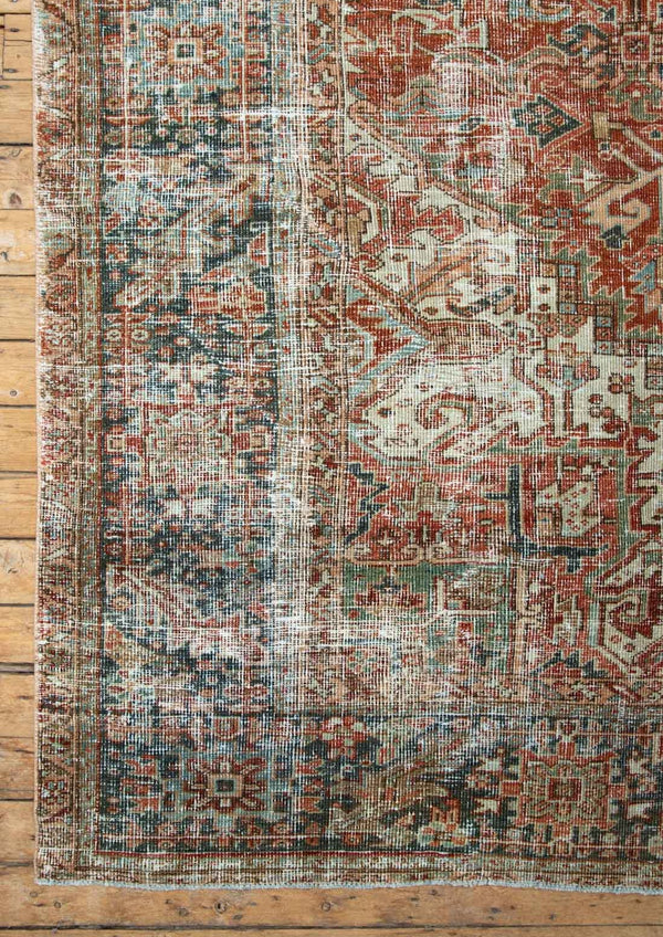 Audrey over-dyed, gently fade Antique Rug - Corner view