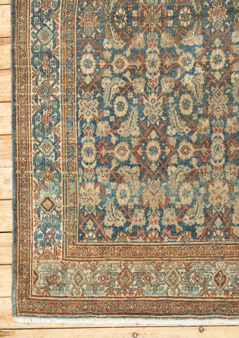 Verity - Antique Washed Rug with Lovely Blue Palette - Left Corner