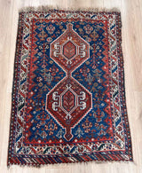 Vintage Jiro Qashqais Nomadic Rug with Intricate Designs - Front View