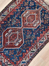 Antique Qashqai Nomadic Jiro Rug with soft natural dyes - Top View